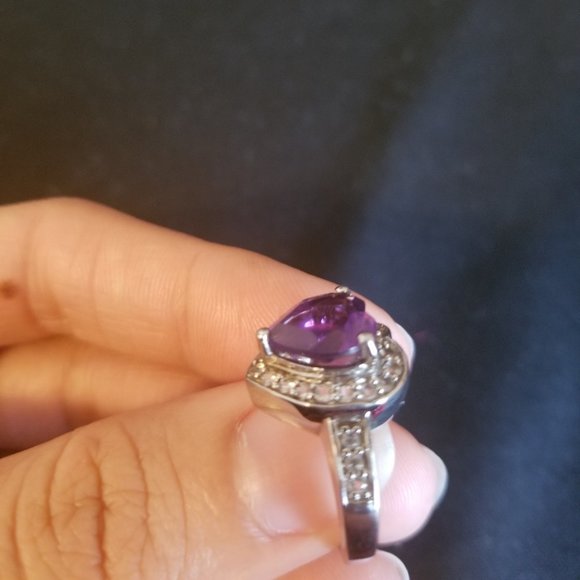 Heart Engagement ring - size 5 - amethyst and CZ - Picture 10 of 15